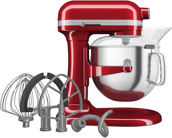 KitchenAid® 7 Quart Bowl-Lift Stand Mixer, Candy Apple Red & KSMMGA Metal Food Grinder Attachment, Silver