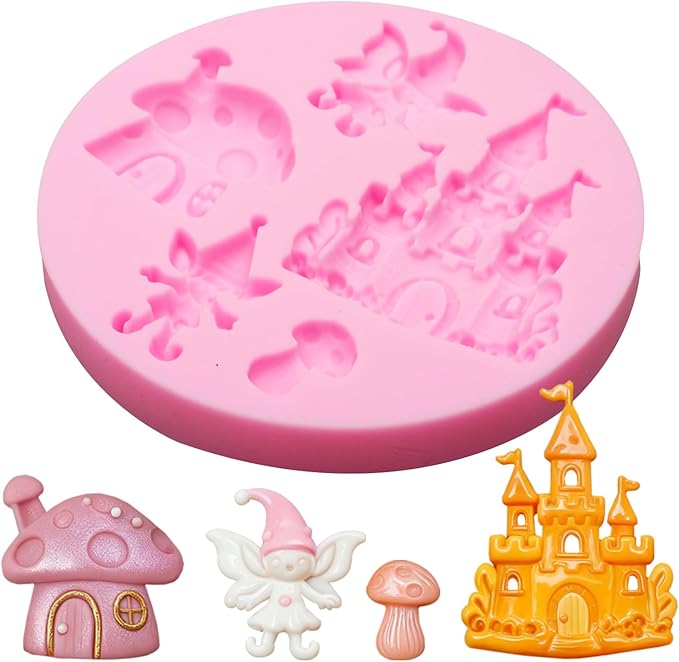 Fairy Garden Silicone Molds 4 Pcs, Mushroom House Fondant Mold, Door Snails Chocolate Mold for Cake Decoration Candy Cupcake Topper Cake Polymer Clay Crafts Epoxy Resin