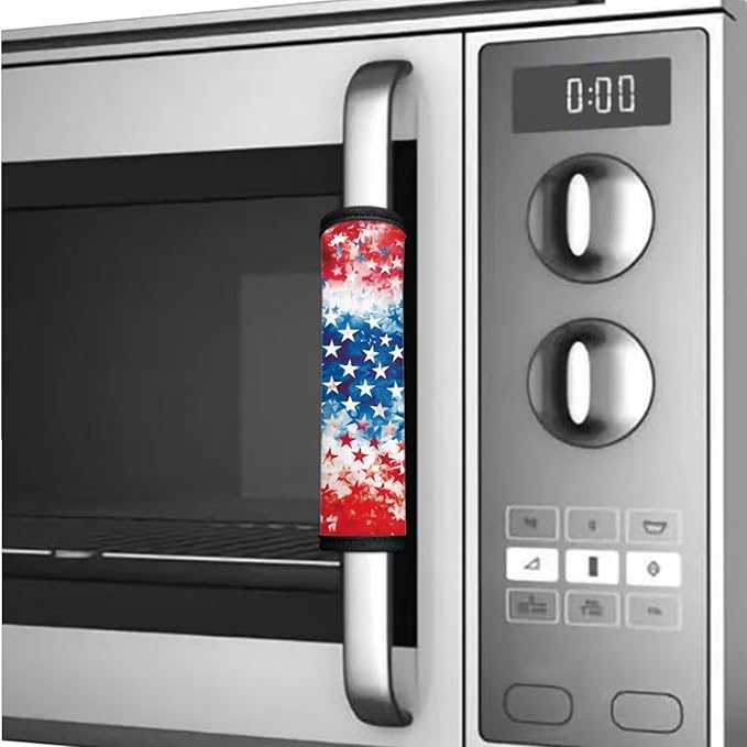 Patriotic Fridge Door Handle Covers Set of 6 Kitchen Appliance Decor Handles Glove Anti-Slip Protectors 4th of July Refrigerator Decor Accessories, Star American Flag Red White Blue