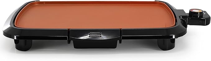 MegaChef Electric Grill with Copper Non-Stick Coating, Removable Drip Tray & Adjustable Temperature Control, Versatile Small Kitchen Appliance (16 Inch Grill)