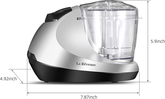 La Reveuse Electric Mini Food Chopper Vegetable Fruit Cutter Meat Grinder Mincer Small Food Processor with 1.3-Cup Prep Bowl, Silver