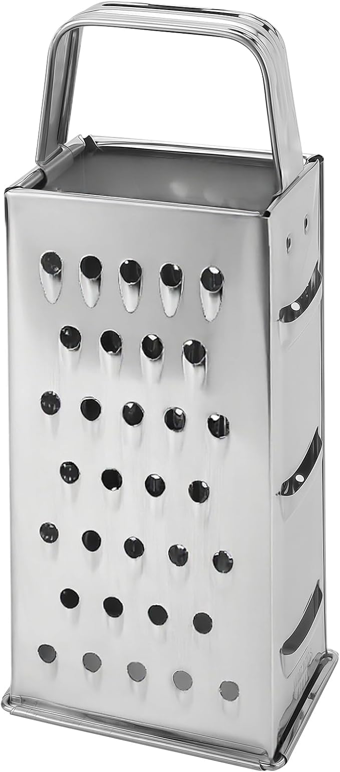 Stainless Steel Vegetable Grater, 4-Sided Portable Metal Grater, Cheese Grater with Handle for Kitchen (8inch)
