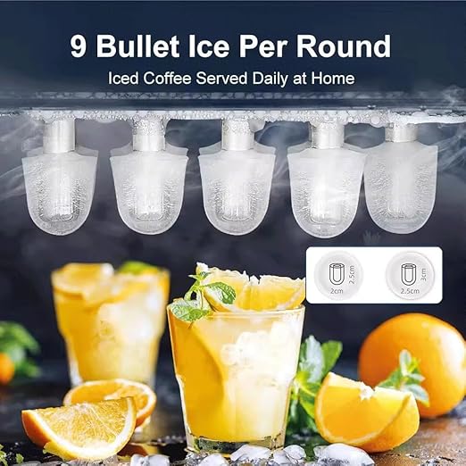 Ice Maker Machine Counter Top for Home, 12kg/26lb in 24h, 2 Bullet Ice Sizes, 500g Storage, Portable Small Clear Ice Cube Maker for Kitchen/Party/bar