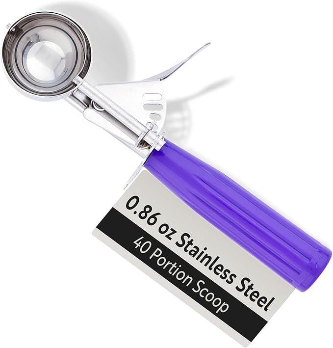 Restaurantware 0.86 Ounce Portion Scoop, 1 Trigger Release Stainless Steel Cookie Scoop - With Orchid Handle, Stainless Steel Disher, For Portion Control, Cookie Dough, Cupcake Batter, Or Ice Cream