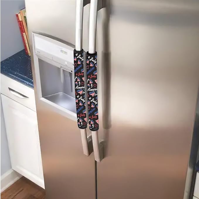 Patriotic Refrigerator Door Handle Covers Set of 6 Kitchen Electrical Appliance Decor Handles 4th of July Fridge Accessories Home Decor, American Flag Heart-Shaped Pattern