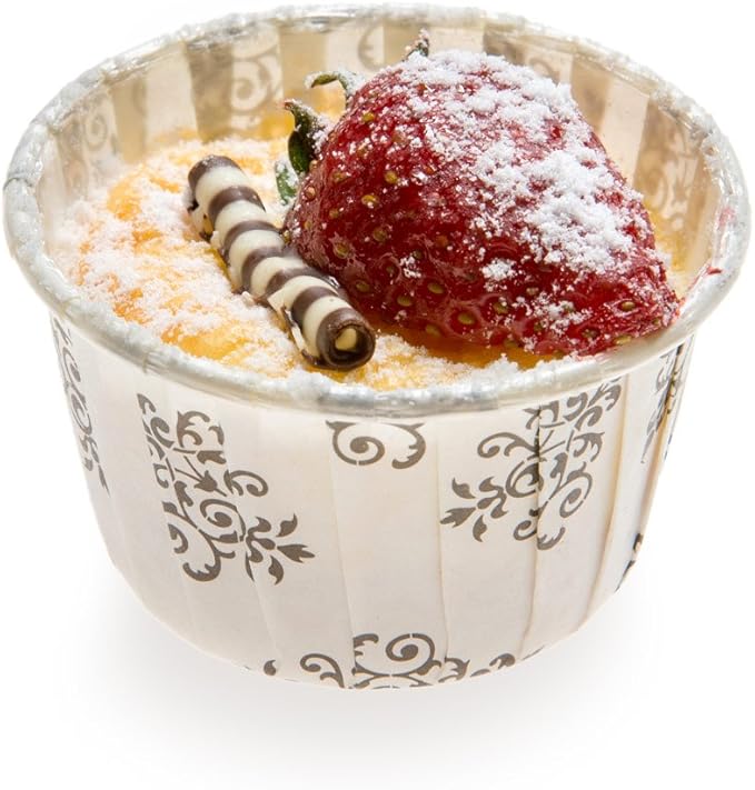 Restaurantware Panificio 1 Ounce Baking Cups 200 Pleated Cupcake Liners - Oven-Ready Freezable Black And White Paper Muffin Cases Disposable Vintage Floral For Wedding Parties Baby Showers