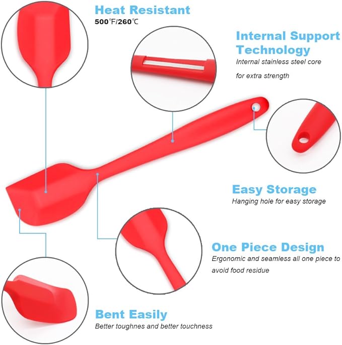 4-Piece Silicone Spatula, Heat-Resistant Non-stick Rubber Spatulas with Stainless Steel Core