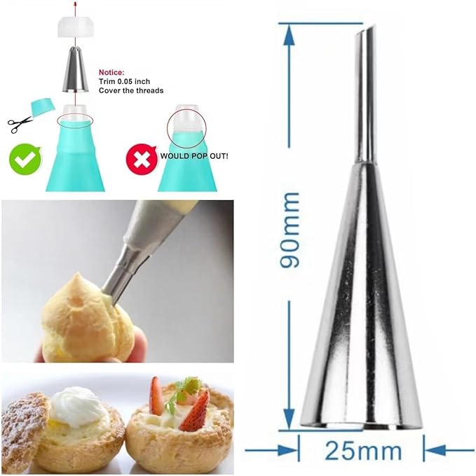 16 Pack Cannoli Tubes Stainless Steel, 5 inch Large Size Cannoli Tubes Baking Molds with Piping Bags, Long Piping Tips for Cream Horns, Cannoli Shell, Brioche Rolls, Croissant Toast