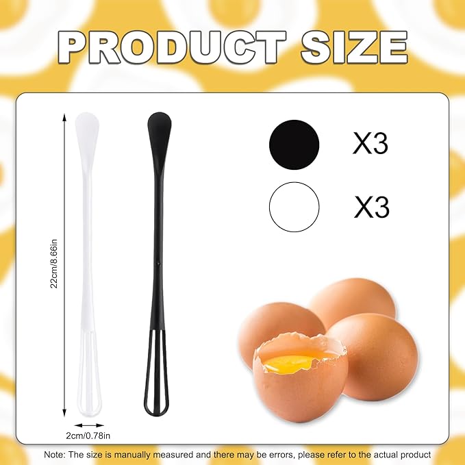 6PCS Tiny Whisk, Mini Whisk, Multi-function, Small and Easy to Clean, Easy to Use, for Stirring, Beating, Mixing Ingredients, Mixing Sauces (White and Black)