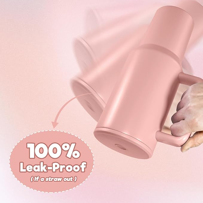 AGH 40 oz Sublimation Tumbler with Handle 4-Pack Stainless Steel Insulated Tumblers Blanks Water Bottle Travel Cups Matte Pink