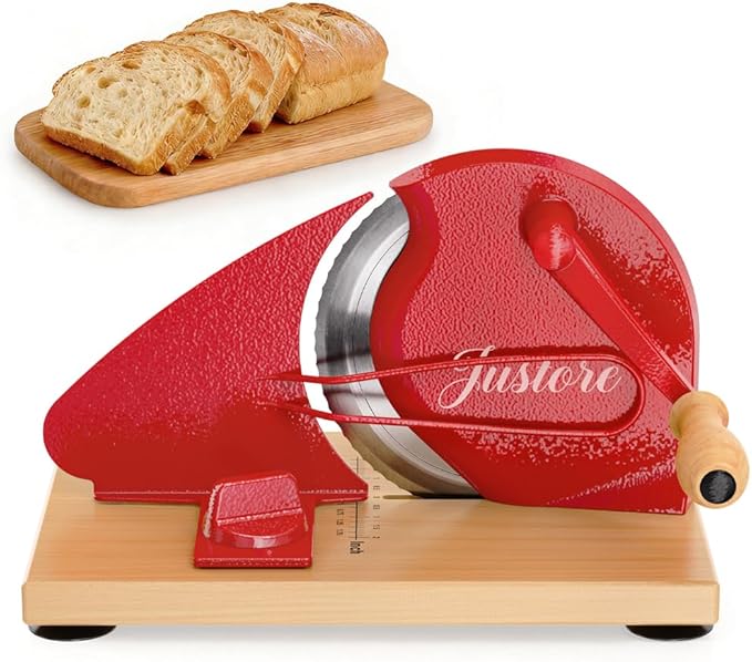 Upgrade Manual Bread Slicer for Homemade Bread, Sourdough Slicer with Hand Crank, Metal Guide Rail, Non-Slip Suction Base & Sharp Blade for Consistent Even Slices