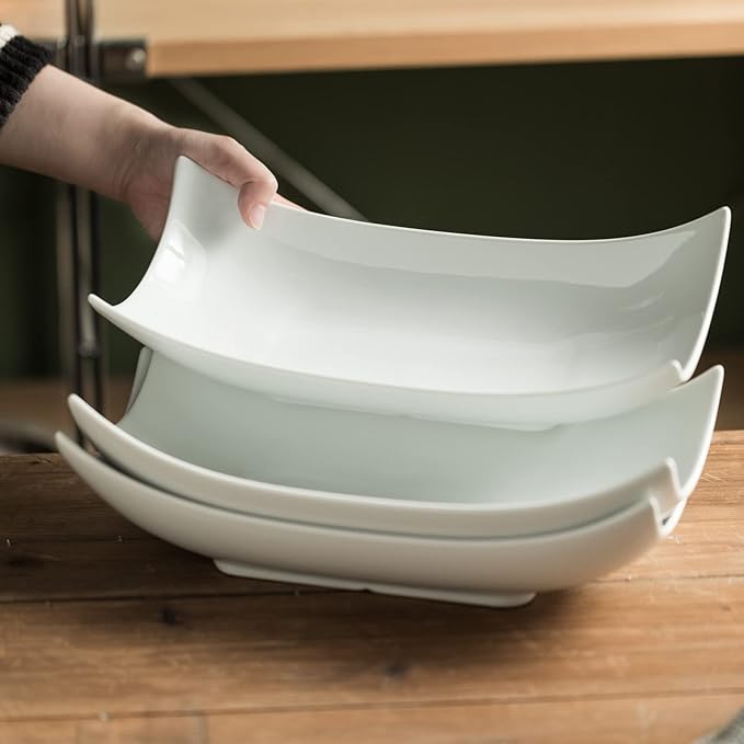 Gomakren Serving Platters Serving Bowls Set Turkey Serving Platter Porcelain Serving Dishes For Entertaining Special Curved Deep Large Valentine Thanksgiving Dishes Gifts Set of 3 White 12 Inch