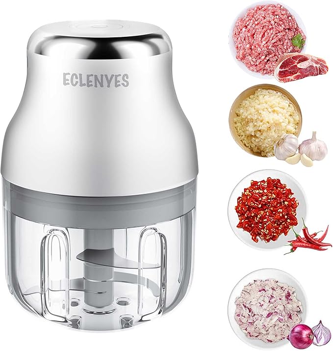 2Pcs 250ML Electric Garlic Chopper, Mini Portable Veggie Chopper, Garlic Grinder Masher Onion Chopper, Blender to Vegetable, Wireless Food Processor for Ginger, Chili, Fruit, Meat, etc
