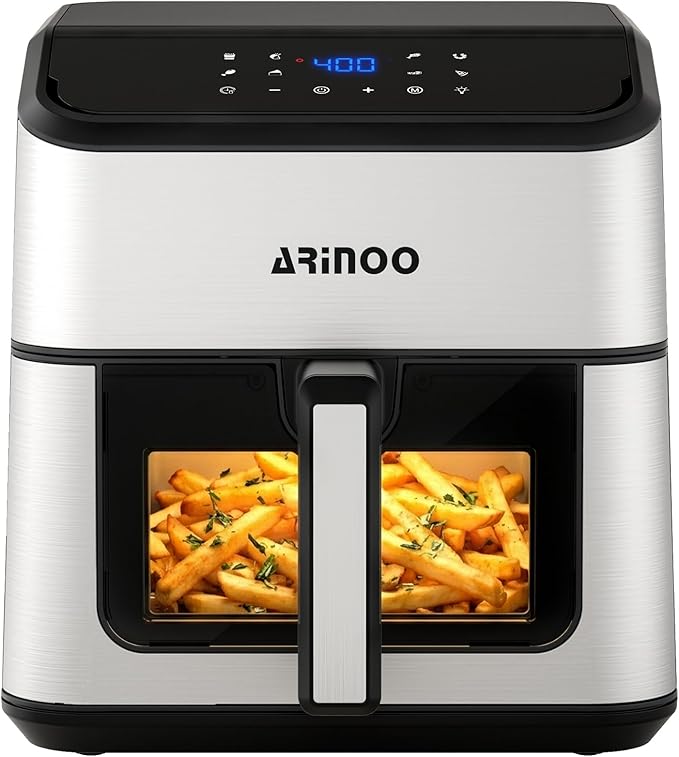 Air Fryer Pro 8 Qt, 8-in-1 Air Fryer with Viewing Window, 360° Rapid Air, 1500W, 80% Less Oil, Nonstick Dishwasher-Safe Basket, PFAS & Teflon-Free, 400°F, Recipe Book, Black