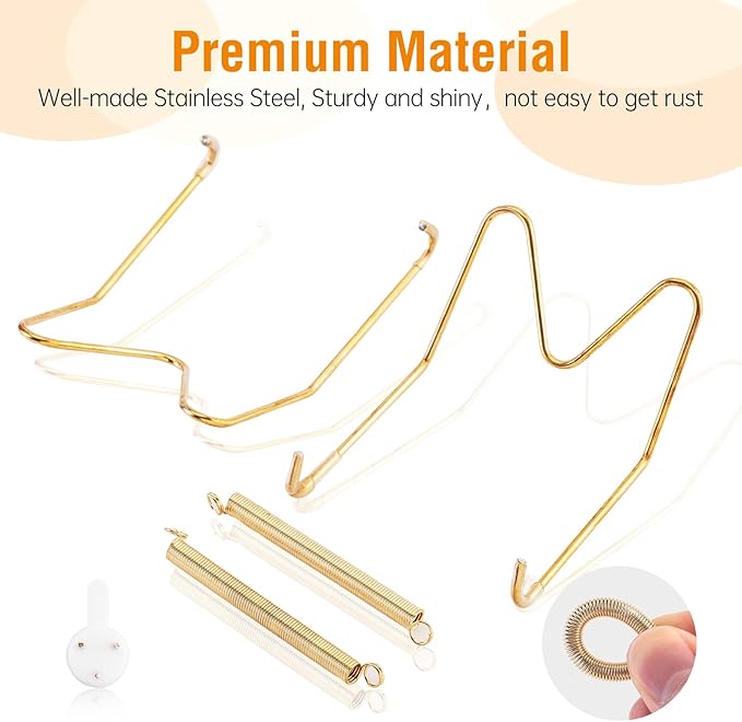 Plate Hangers for The Wall, Suitable for 6-8 inch Decorative Plate, Stainless Steel Wire Plate Holder with Wall Hooks and Rubber tip Protectors, Plate Hangers for Displaying Plates, Platter, Gold