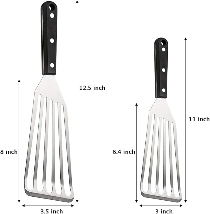 HaSteeL 2 Pack Fish Spatula Turner, 12.5" & 11" Stainless Steel Slotted Spatula Set for Kitchen Cooking, Flipping, Turning, Frying & Grilling, Full Tang ABS Handle, Dishwasher Safe