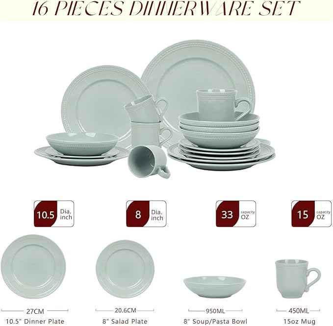Pearl Dots Stoneware Dinnerware Set (16pc Set, Teal)