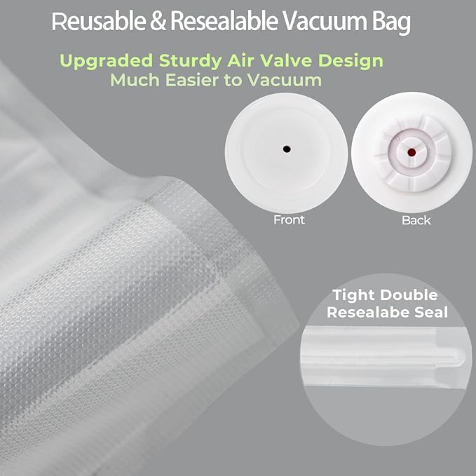 Auto Handheld Vacuum Sealer for Food with 10 Reusable Vacuum Seal Bags(4 Small, 4 Medium, 2 Extra-long), One-Touch Sealing, BPA-Free, Upgraded Sturdy Air Valve, Sous Vide Bag