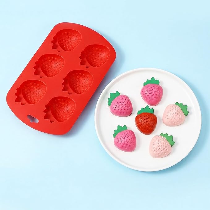 Ymapinc 3D Strawberry Mold Silicone, 2pcs Fondant Molds for Cake Decorating, Fruit Silicone Molds for Chocolate/Candy/Clay/Candle, Cookie Mold Baking Supplies (Red)