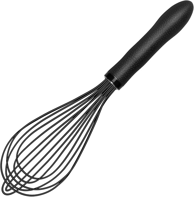 TEEVEA Silicone Whisk Stainless Steel Heat Resistant Non Scratch Kitchen Cooking Utensil for Blending Whisking Beating Frothing Stirring 11 Inch Black
