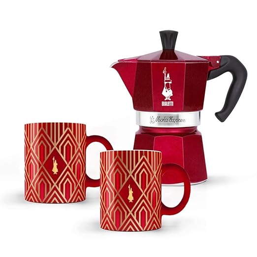 Bialetti Set Moka Express 3 Cups + 2 Mugs Art Deco
