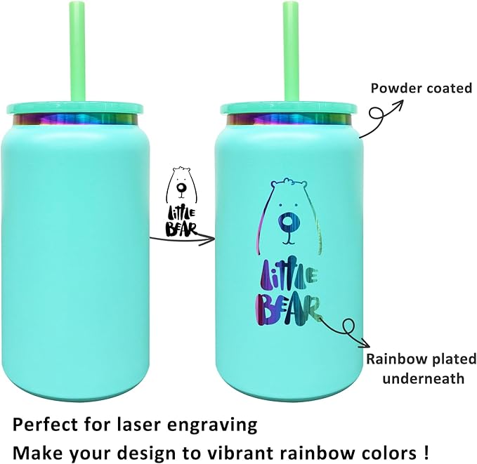 4 Pack Glass Cups with Lids and Straws, 16 oz Stainless Steel Cups, Insulated Skinny Tumbler, Powder Coated Travel Tumblers for Laser Engrave, Iced Coffee Cup for Smoothie Water DIY Gift(Green,4 pack)