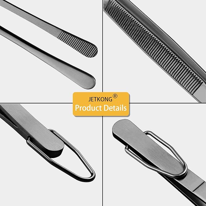 JETKONG 3 Pcs 14-Inch Long Stainless Steel Thin Tongs Heavy Duty Kitchen Cooking Tweezers Tongs (14 14 14 Inch, Black)