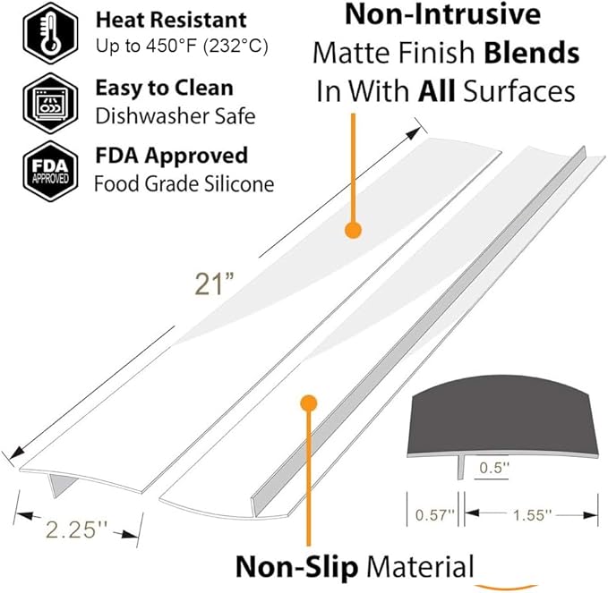 Silicone Stove Counter Gap Cover by Kindga, 21" Easy Clean Gap Filler Sealing Spills Between Kitchen Counter, Appliances,Stovetop, Oven, Washing Machine, Washer, Dryer Set of 2 (White)