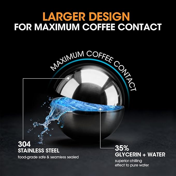 AIEVE XL Espresso Cooling Ball, 2 Pack Upgraded Large Coffee Chiller, Stainless Steel Chilling Ball Iced Coffee Accessories Espresso Accessories for Nespresso Breville Espresso Machine