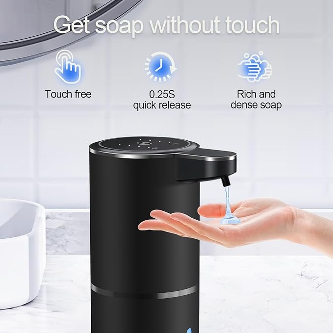 Automatic Liquid Soap Dispenser,4 Level Adjustable Liquid Dispenser, Rechargeable Soap Dispenser with USB Type C Rechargeable, 12.8oz/ 380ml Touchless Hand & Dish Dispenser for Bathroom, Kitchen