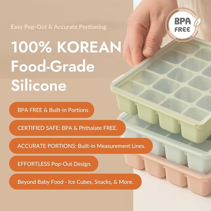 Baby Food Storage Silicone Cubes with Clip-On Lid Freezer Tray Baby Food Soups Purees Ice Easy and Safe Design Made in Korea (20, Ocean Blue)