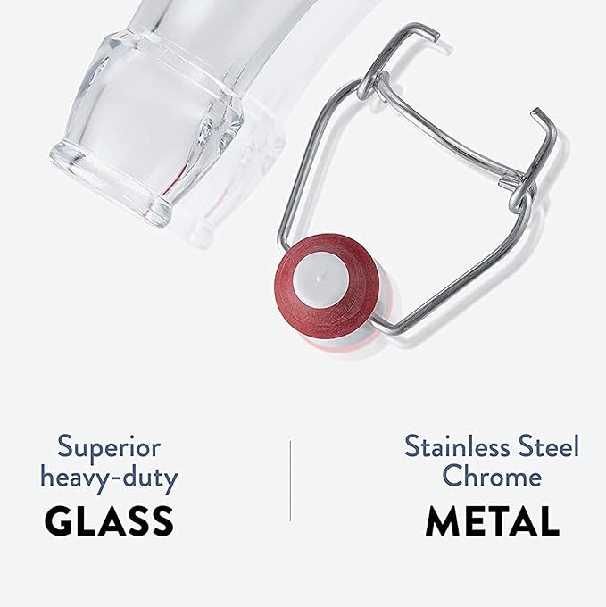 Bormioli Rocco Swing Top Glass Bottle (Set of 2) - 8.5 oz Kitchen Containers with Airtight Seal, Ideal for Homemade Dressings, Syrups, Infused Oils, Small-Batch Beverages - Glassware for Kitchen