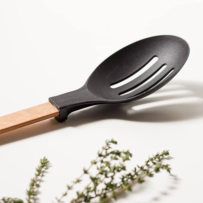 Gourmet Series Nylon Slotted Spoon-Natural Handle with Black Head