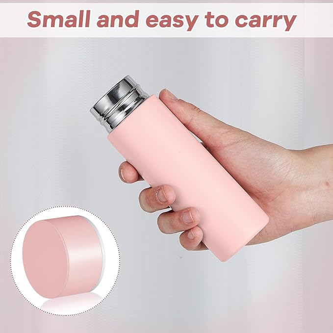 Irenare 5oz Mini Water Bottle Mini Insulated Stainless Steel Bottle Purse Water Bottle Cute Leak Proof Flask Keeps Drink Cold and Hot for Purse Women(Light Pink,1 Piece)