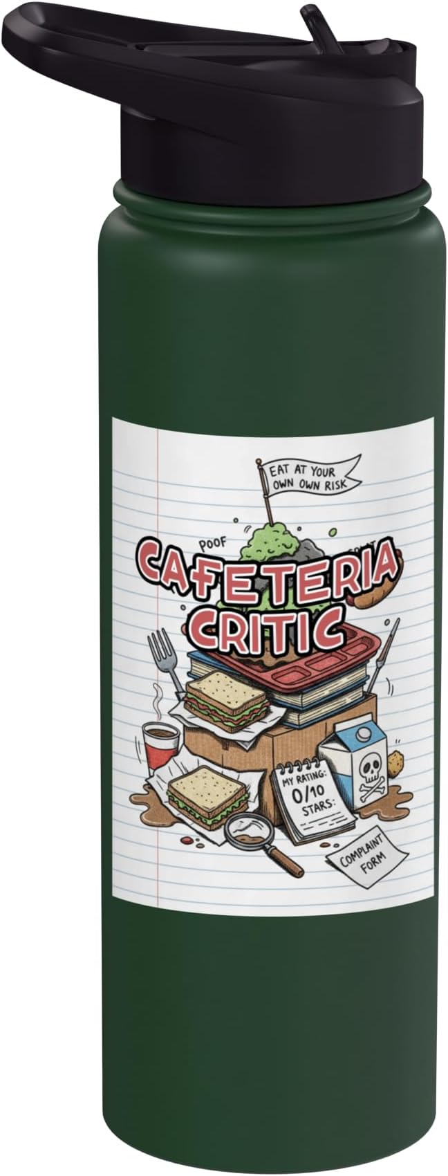 Cafeteria Critic - Student Lunch School Humor Food Chaos Stainless Steel Insulated Water Bottle