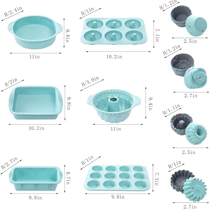 30pcs Nonstick Silicone Bakeware Set With Baking Pan, Cake Molds, Baking Sheet, Donut Pan, Silicone Muffin Pan,Cake Pan, And 24 Pack Silicone Cupcake Mold Baking Cups