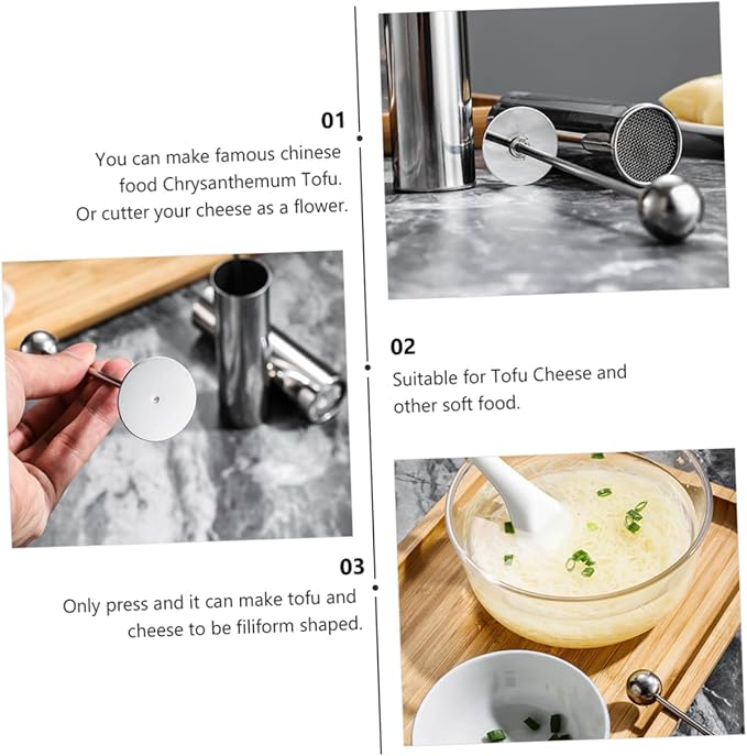 OUNONA 1pc Stainless Steel Tofu Cutter Mold Manual Press Shredder for DIY Cooking Kitchen Tool for Restaurants and Home Use Creates Filamentous Tofu and Cheese
