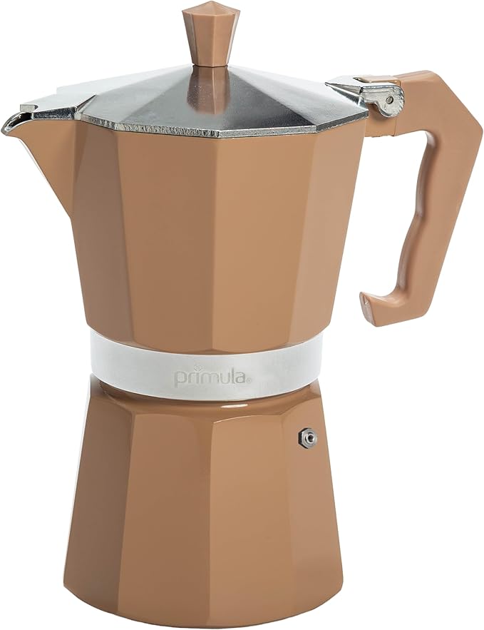 Primula Classic Stovetop Espresso and Coffee Maker, Moka Pot for Italian and Cuban Café Brewing, Greca Coffee Maker, Cafeteras, 6 Espresso Cups, Caramel