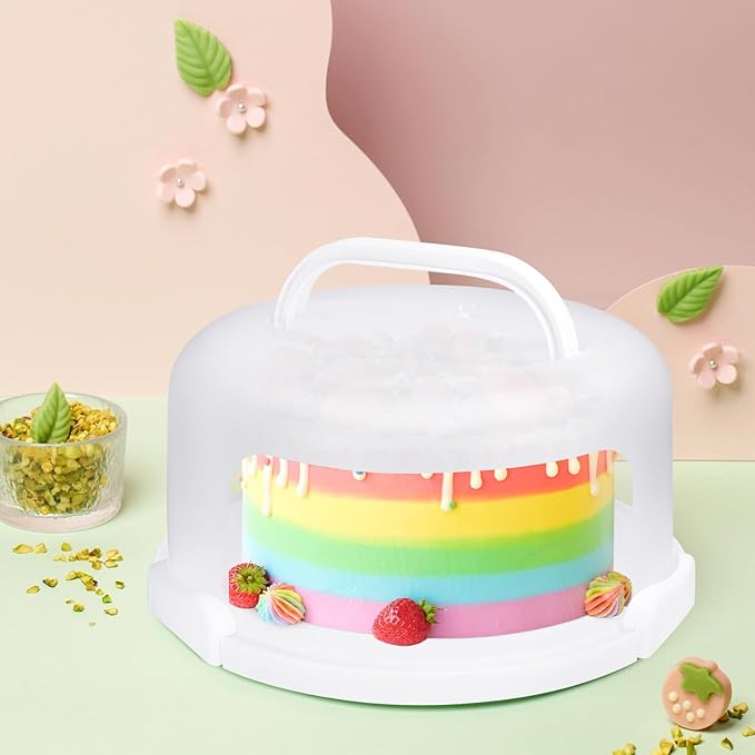 Cake Carrier with Lid and Handle, Fit 10’’ Cake Stand with Lid, Cake Transport Storage Container, Cake Containers Cover Stand with Lids, 3 Secure Side Closures (White)
