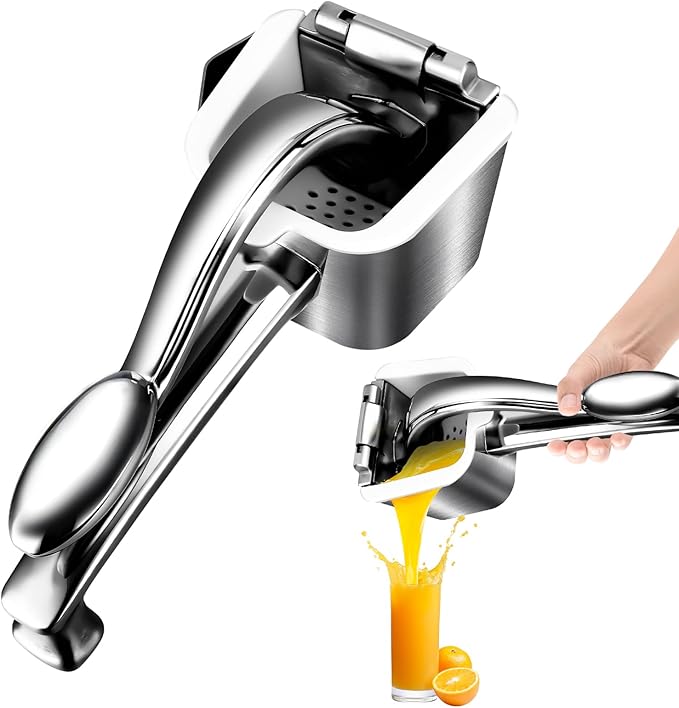 Stainless Steel Citrus Juicer Press - Manual Handheld Lemon/Orange/Pomegranate Squeezer with Non-Slip Grip, Rustproof Dishwasher Safe Fruit Press for Home Kitchen, Easy to Clean