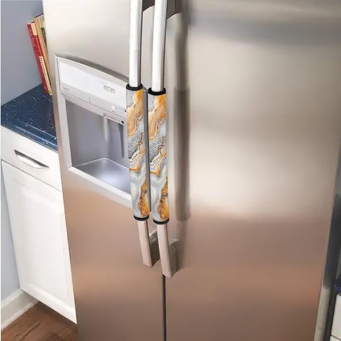 Refrigerator Door Handle Covers Set of 6 Neoprene Kitchen Appliance Handle Anti-Dust Protector for Fridge Microwave Kitchen Cabinet Stove Dishwasher, Gray Gold Marble Print