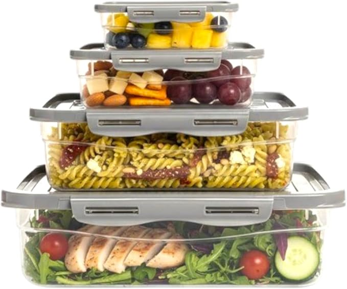 GIOTTO FreshStack 4-Piece Rectangular Food Storage Container Set with Lids 9oz, 15.5oz, 37oz, 76oz - BPA Free - Dishwasher, Microwave and Freezer Safe Stackable