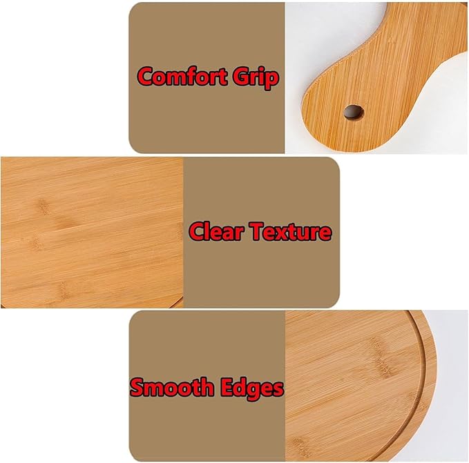 6 Pack Pizza Board Set – Premium Wooden Pizza Plates for Serving & Cutting, Round Bamboo Pizza Plate with Handle, Durable & Lightweight for Home & Restaurant (Up to 13 Inches),8inch