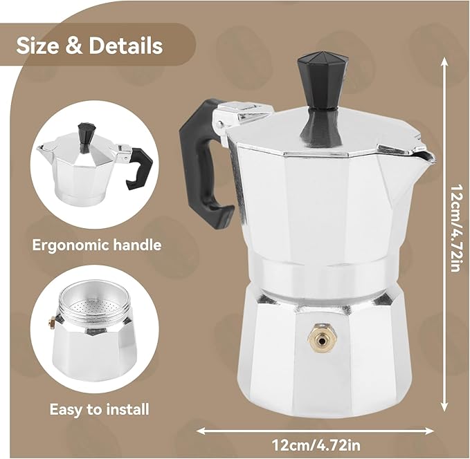 Agatige 50ml 1 Cup Moka Coffee Pot, Aluminum Espresso Coffee Maker Stovetop Coffee Percolator Stovetop Espresso Pot for Home Camping Office, Italian and Cuban Cafe Brewing