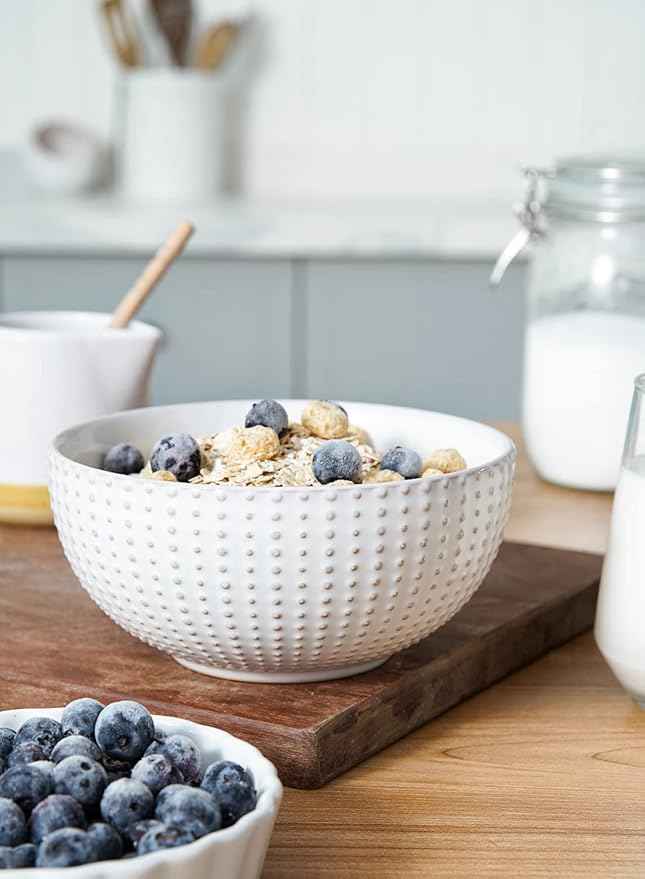 LE TAUCI Dinnerware Sets 12 PCS, Ceramic Plates and Bowls Set, Suit For Housewarming (10" Dinner Plate + 8" Salad Dish + 26 oz Cereal Bowl) x 4, Oven safe - Arctic White