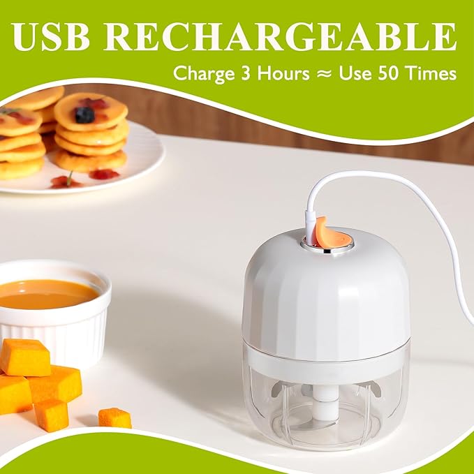 Garlic Chopper Electric 250ml,Mini Chopper Cordless With 304 Stainless Steel Blade, Mini Food Processor For Onion, Chili, Tomatoes, Electric Chopper For Kitchen, white, AGC100