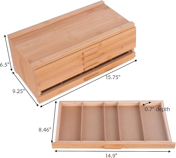 Vencer 6 Drawer Bamboo Artist Supply Storage Box with Separate Compartments for Organizing Pencil,Pen,Pastel,Marker Set,Brushes & Stamp,VAO-007