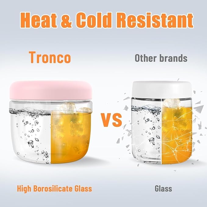 Tronco 16 oz Glass Food Storage Containers with Lids, Airtight, Leak & Spill Proof Glass Lunch Bowls for Meal Prep, Salad, Yogurt, Soup & Stew, Microwave & Dishwasher Safe, BPA-Free, Set of 2
