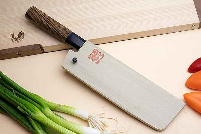 Yoshihiro Nashiji High Carbon White Steel #2 Japanese Nakiri Vegetable Knife with Cocobolo Wood Handle (6.5'' (165mm) & Saya)