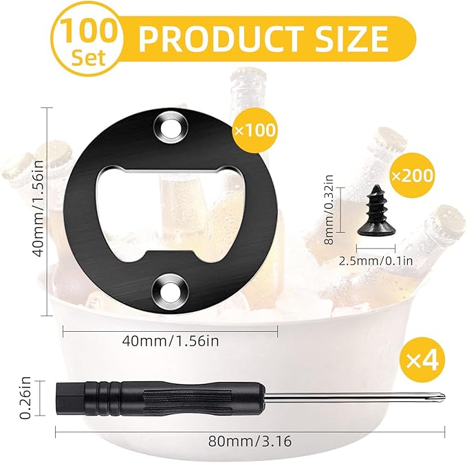 100 Set DIY Bottle Opener Kit - Stainless Steel Metal Opener Inserts for Wood (Black)